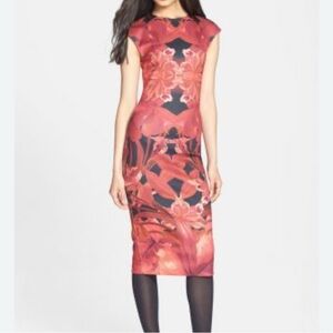 Ted Baker Pencil Cape Sleep Red Black Orchid Dress size 0